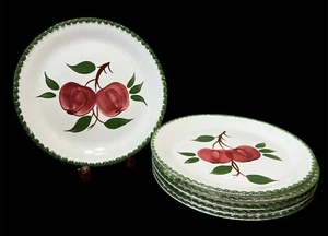 6 VTG BLUE RIDGE SOUTHERN POTTERIES LUNCHEON PLATES APPLE GREEN TRIM 9 1/4” - Picture 1 of 3