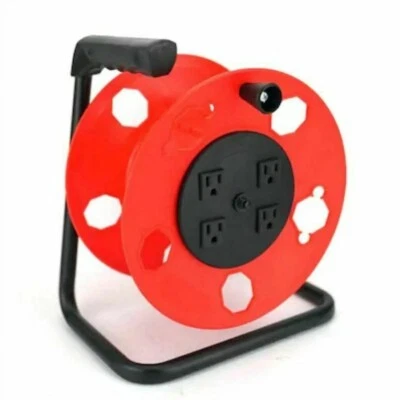 4-Outlet 75/100-FT Breaker Storage 16/14/12 Gauge Extension-Cord Wind-Up Reel - Image 1 of 4