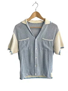 1950s Vintage Periwinkle Boucle Leisure Sport Bowling Couples’ Knit Shirt - Picture 1 of 3