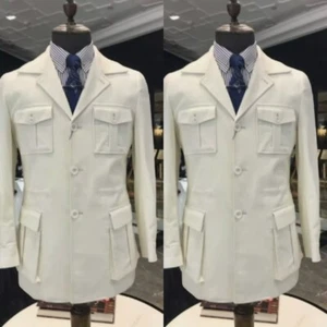 Chaqueta de safari blanca para hombre Blazer de negocios Estilo británico Hombres Abrigos de caza - Imagen 1 de 16