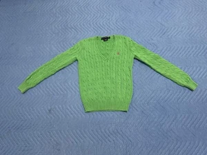 Ralph Lauren Sports Womens Sweater Cable Knit Size Small S Green V Neck. 70 - Picture 1 of 13