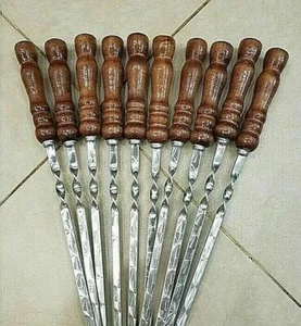 Top Set of 12 Stainless Steel Skewers Shashlik Barbecue Grill Kebab BBQ 74/60 cm - Picture 1 of 10