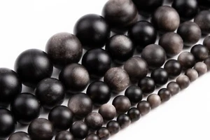 Cuentas sueltas redondas de plata mate natural grado obsidiana AAA 4-5/6/8/10/12-13 MM - Imagen 1 de 13