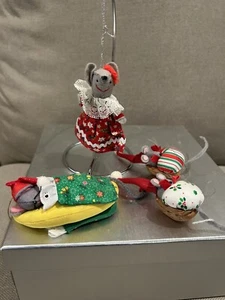 Vintage Handmade Mouses Christmas Tree Ornaments Lot of 4 - Picture 1 of 13