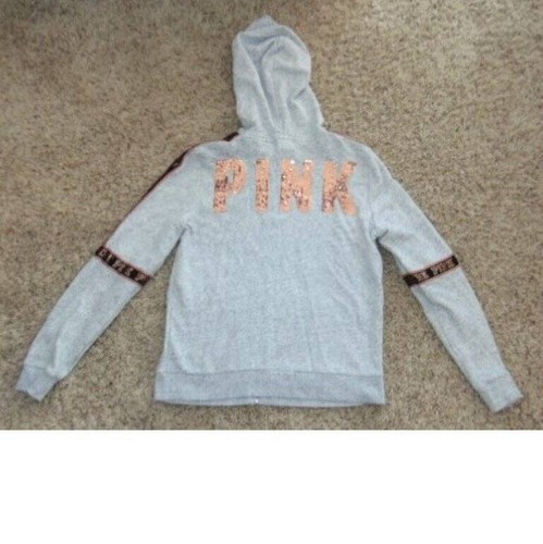 UNDERCOVER Victorias Secret ROSA Giacca Zip Grigio Oro Paillettes Manica Lunga Felpa con Cappuccio Taglia M