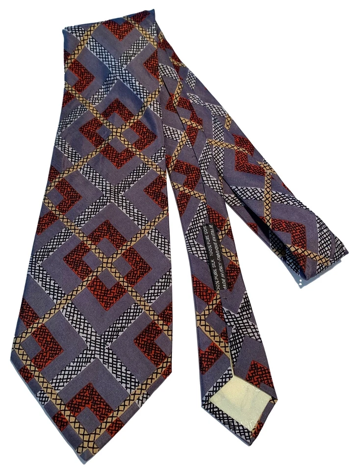 EMANUEL UNGARO PARIS Corbata Geo Gris con Negro Blanco Amarillo Pálido Patrón Óxido Seda Foto 1 de 4