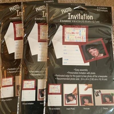 Photo Invitations, 8 Per Pack, Lot Of 3, Personalized, Keepsake, photo insert - Image 1 of 4