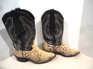 Vintage Dan Post Python And Black Leather Embroidered Western Boots Size 71/2 EE - Picture 1 of 15
