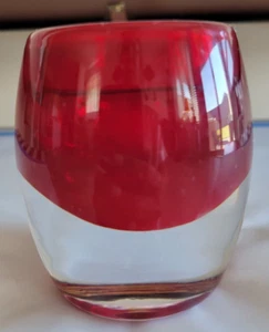 RUBY RED MIKASA CANDLE HOLDER THICK CLEAR BOTTOM 3 INCHES - Picture 1 of 5