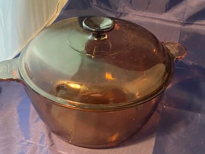 Corning Ware Visions Vidrio Ámbar 4.5 L Stock Olla Horno Holandés EE. UU. con Tapa 5 Qt Foto 1 de 4