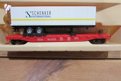 HO Scale Model Power 8357 ATSF Flat Car #933253 W/Schenker International Trailer - Image 1 of 2