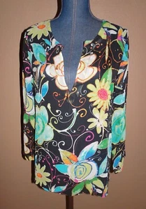 Chico's Colorful 100% Silk Caftan Tunic Sheer Pullover Top Size 1 (M) - Picture 1 of 3