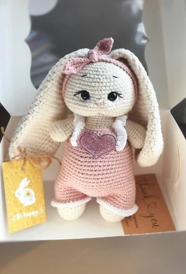 Handmade Toys Crochet Animal Funny Bunny Amigurumi Baby Gift Knit Bunny Doll - Image 1 of 4