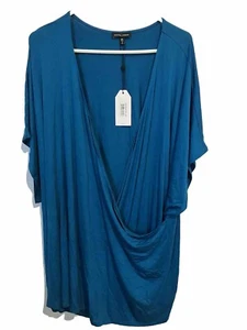 Universal Standard Faux Wrap Top Womens 3X Plus NWT Blue short sleeve - Picture 1 of 3