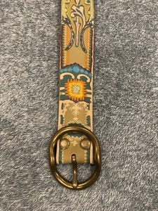 Lucky Brand Embroidered Brown Leather Belt Womens Floral Flowers - Picture 1 of 7