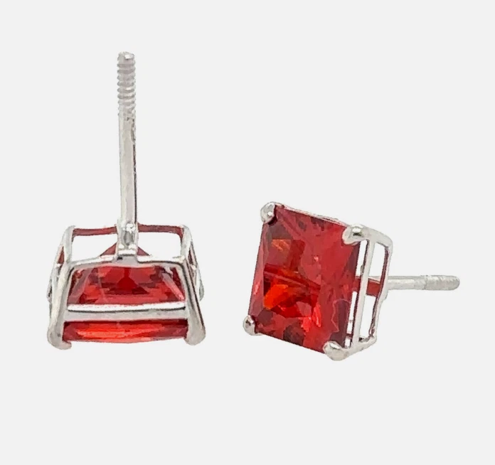 Серьги-гвоздики из чистого белого золота 14 карат с квадратными фианитами огранки принцессы все размеры - Изображение 1 из 1