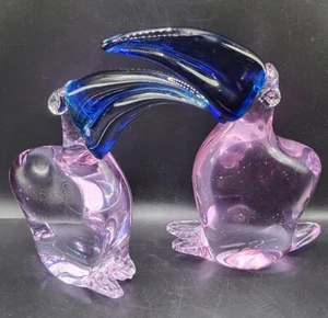 2 Murano Glass Toucan Bird MCM Sculpture Colbalt Blue Beak Figurine Paperweight - Picture 1 of 23
