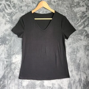 NWOT Women V Neck T Shirt Top Tee Summer Casual Black Jersey Short Sleeve - Picture 1 of 6