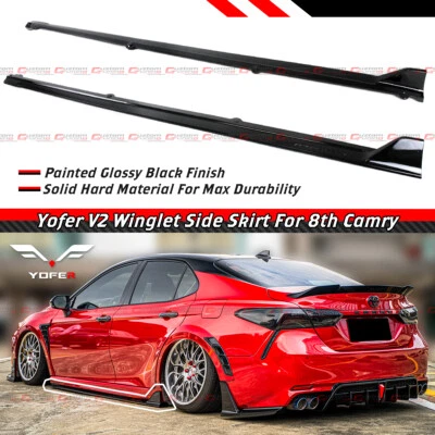 For 18-24 Toyota Camry Yofer V2 Solid Gloss Black Side Skirt Extension Splitter - Image 1 of 4