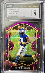 2020 Panini Select Justin Jefferson Rookie #61 Purple Die Cut CSG 9 MT Vikings - Picture 1 of 2