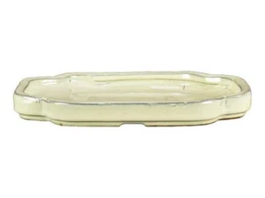 Sottovaso per bonsai ovale (forma mokko) in gres smaltato bianco 28x21x2 cm - GA - Foto 1 di 1