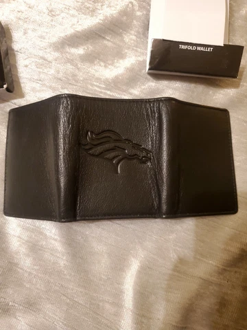 Denver Broncos Tri-Fold Leather Wallet Embossed Black NFL Football Sports Team Cover
