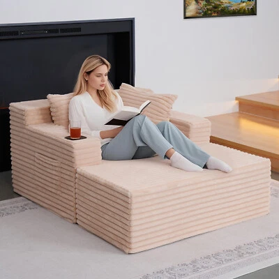 Sofá cama SLSY, sofá cama chaise lounge de gran tamaño interior con otomana Foto 1 de 4