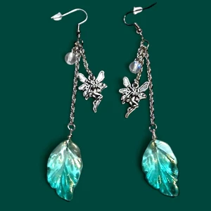 DEW KISSED FAIRY EARRINGS leaves pixie cluster drops cottagecore fairycore I5 - Picture 1 of 4