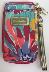 Cartera de muñeca Lilly Pulitzer porta tarjetas de identificación rosa verde azulado - Imagen 1 de 7