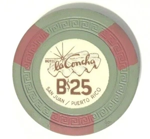 $25 LA CONCHA Casino B25 GRAY RED mint Chip CONDADO San Juan Puerto Rico Sm Key - Picture 1 of 2