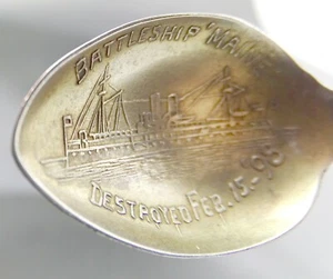 Battleship Maine 3 1.2" SterlingSilver Souvenir Spoon "Destroyed 2-15-1896 - Picture 1 of 3