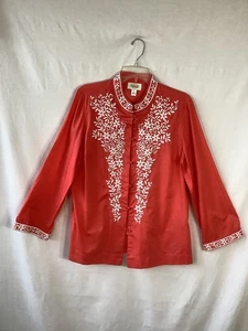 Talbots besticktes Top Bluse lachs Größe M Langarm Nehru Kragen - Bild 1 von 8