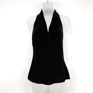 Express Halter Top Womens S Black Y2K Velvet Silk Blend Babydoll Whimsigoth - Picture 1 of 8