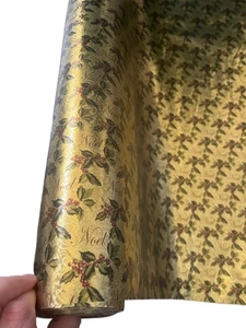 Vintage Christmas Gold Foiled Wrapping Paper. Noel Script And Holly Berries! - Picture 1 of 12