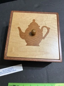 NEW Handmade Solid Wood Square Tea Bag Box Wooden Organizer 6 Sections Dividers - Picture 1 of 8