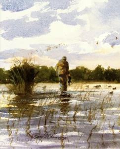 1994 Vintage Print Duck Hunting Shallow Shore Coast Savannah Watercolor Image - Picture 1 of 3