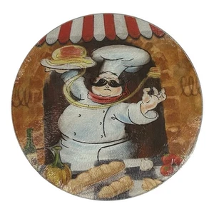 Kitchen Cutting Board Chef Pic 7.75" Round Cooking Concept Tempered Glass NEW - Picture 1 of 4