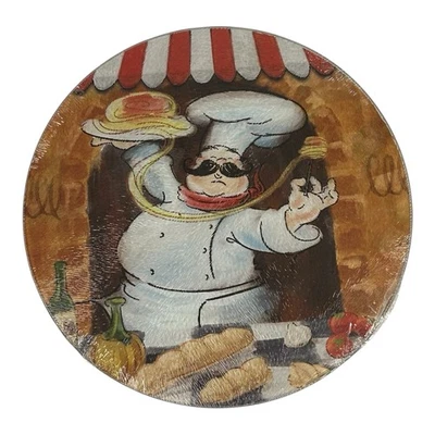 Kitchen Cutting Board Chef Pic 7.75" Round Cooking Concept Tempered Glass NEW - Image 1 of 4