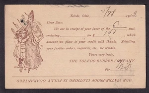 1903 ad postal card The Toledo Rubber Company Ohio water-proof clothing - Picture 1 of 2
