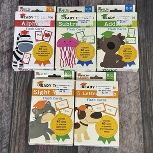 Lote de 5 paquetes de tarjetas flash listas para aprender restar alfabeto suma palabras a la vista - Imagen 1 de 2