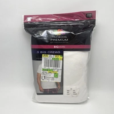 Fruit Of the Loom Undershirts T-Shirt 3-pk Big Man Crew Size 2XB White - Image 1 of 4