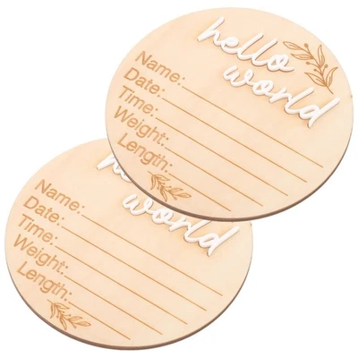  2 Pcs Baby Monthly Plaque Wood Name Sign Birth Announcement Board for New - Image 1 of 4