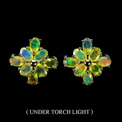 Pendientes de plata de ley 925 ovalados ópalo de fuego 5x3 mm flor piedras preciosas joyería Foto 1 de 4