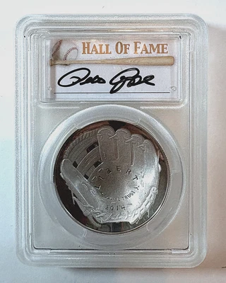 Pete Rose Autograph 2014 P BASEBALL HALL OF FAME $1 COIN PCGS PROOF 70 DCAM - Image 1 of 2