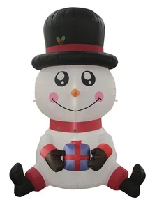 8' LED Sitting Snowman Holding Gift Christmas Inflatable Outdoor Holiday Decor - Picture 1 of 6