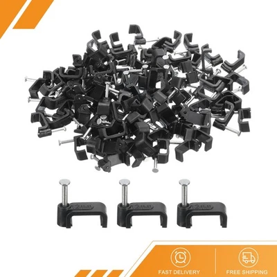Paquete de 100 clips de cable con clavos de acero clip de alambre de 12 mm con clavo cuadrado de acero negro Foto 1 de 4