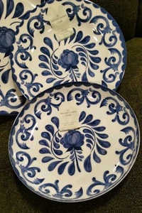 Artisan De Luxe BLUE ROSE 8 pc SALAD DESSERT PLATES & PASTA BOWLS Melamine NEW - Picture 1 of 22