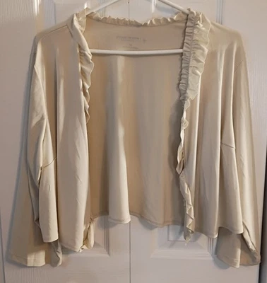 Ladies Lite Cream Crop Cardigan-Open Front-Stretch-PLUS SIZE 1X-Susan Graver - Image 1 of 3
