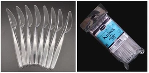 40 Pack Clear Plastic Knives Cutlery Heavy Duty Reusable Tableware Catering - Picture 1 of 9