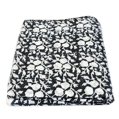 10 Yards Sanganeri Block Print Floral Design Black Cotton Home Decorative Fabric - Image 1 of 4